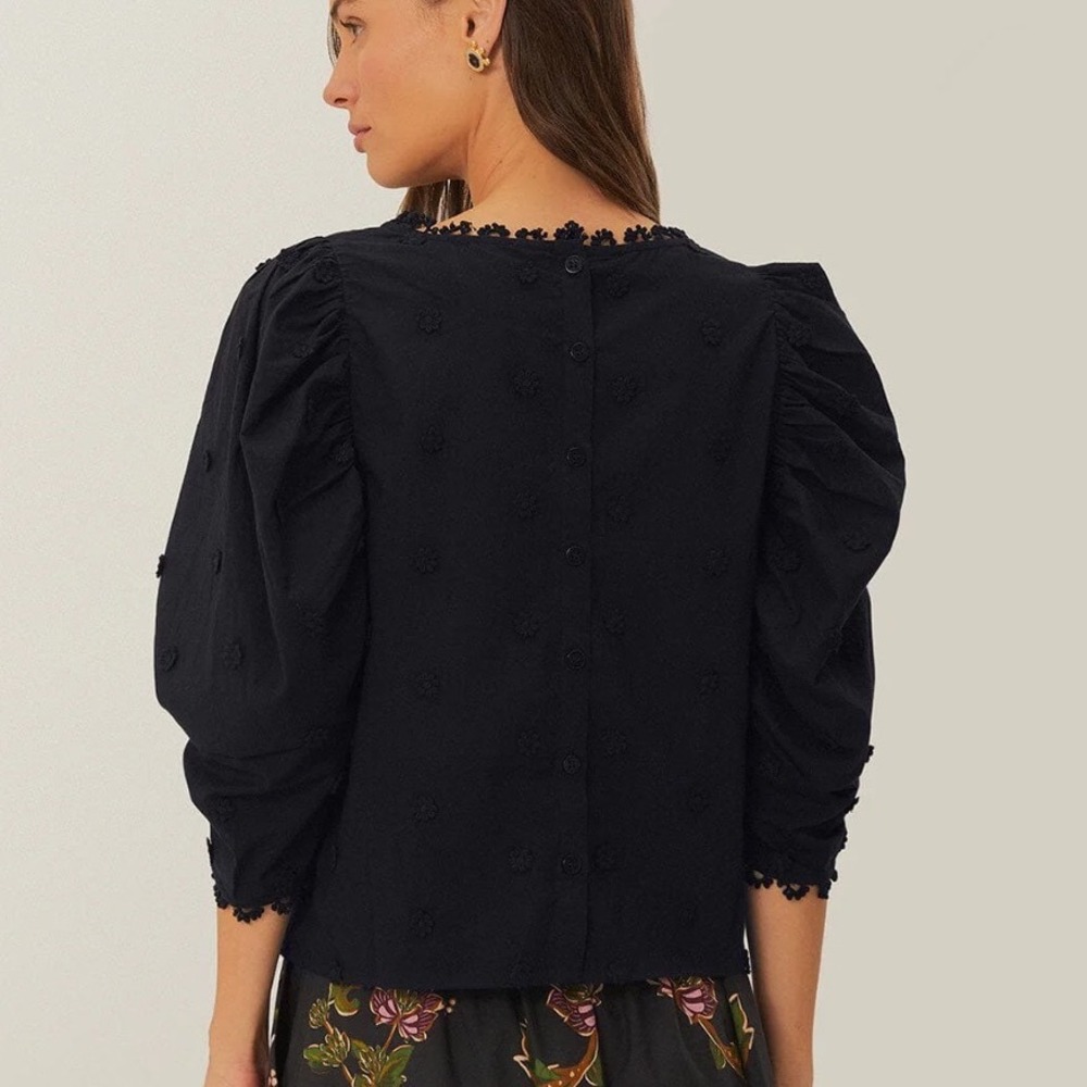 Farm Rio 3D Flower Blouse Black Medium New With Tags - Picture 3 of 7